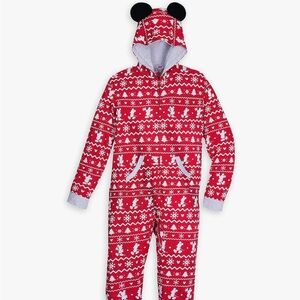 Disney Winter Holiday Red Mickey Mouse Bodysuit 1 Piece Pjs Pajamas Adult M